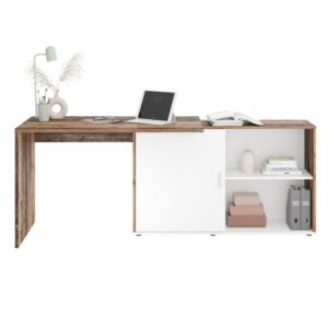 wohnli-moebel-suche-M22099682-1 Verwandelbarer Eckschreibtisch mit Regalen - Eichendekor und Weiß 125x75x118cm Spanplatte Braun Calicosy Möbel Büromöbel Schreibtische