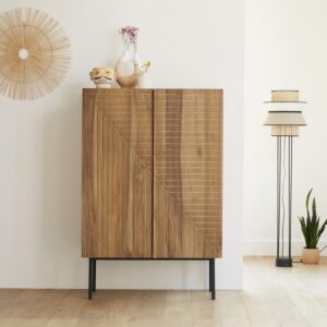 wohnli-moebel-suche-M22102059-1 Schrank aus massivem Teakholz 100 cm 100x150x50cm Holz Beige BERAH GETAH Möbel Schlafzimmermöbel Schränke