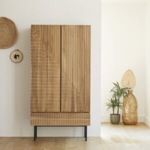 wohnli-moebel-suche-M22102079-1 Teakholzschrank 185x185x95cm Holz Beige BERAH GETAH Möbel Schlafzimmermöbel Schränke