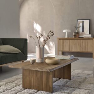 Couchtisch aus massivem Teakholz 120 cm 120x37x120cm Holz Beige BERAH GETAH Möbel Wohnzimmermöbel Couchtische