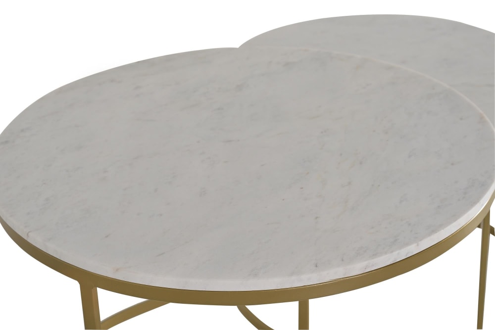 Set mit 2 Wohnzimmer-Tischen aus Metall und Marmor 49x49x71cm Marmor Weiß GINER Y COLOMER Möbel Wohnzimmermöbel Beistelltische