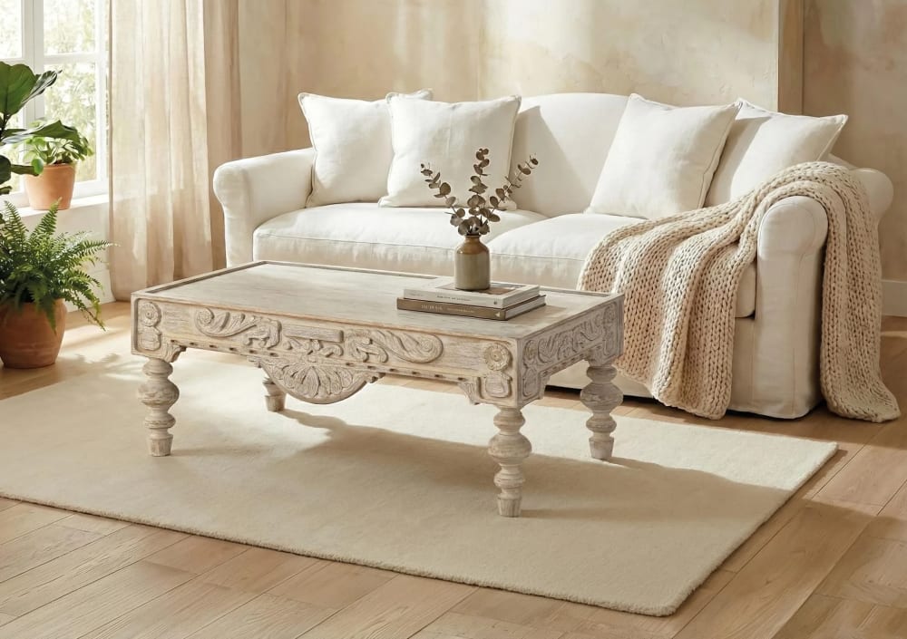 Couchtisch aus Mangoholz 110x45x60cm Holz Weiß GINER Y COLOMER Möbel Wohnzimmermöbel Couchtische