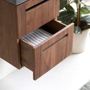 Badezimmerschrank aus Nussbaum massiv und Marmor 40 cm 41x66x41cm Holz Braun Tikamoon Möbel Badezimmermöbel Badezimmerschränke