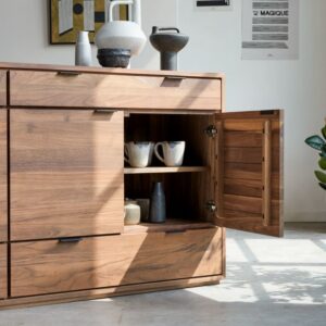 wohnli-moebel-suche-M22103896-1 Sideboard aus massivem Nussbaum 200 cm 200x92x45cm Holz Braun Tikamoon Möbel Esszimmermöbel Sideboards, Highboards & niedrige Anrichten
