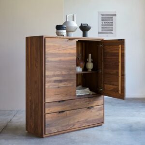 wohnli-moebel-suche-M22103899-1 Anrichte aus massivem Nussbaum 110 cm 110x128x43cm Holz Braun Tikamoon Möbel Esszimmermöbel Sideboards, Highboards & niedrige Anrichten
