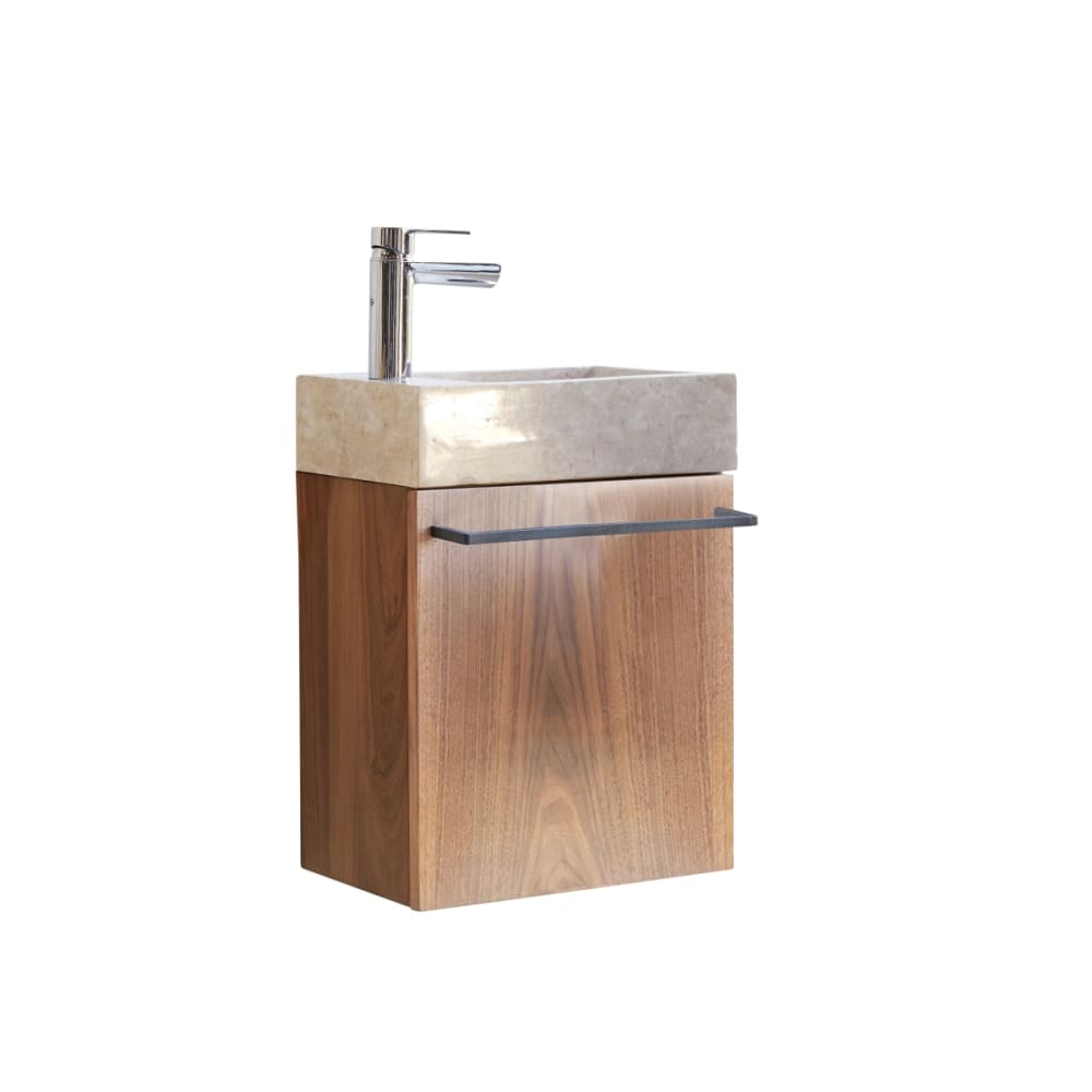 Wohnli Möbelsuche - Handwaschbecken aus massivem Nussbaum und cremefarbenem Marmor