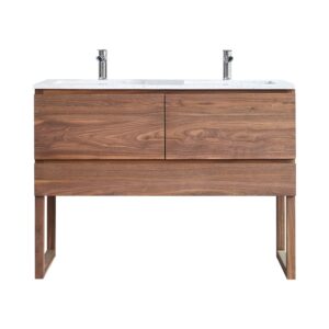 Wohnli Möbelsuche - Badezimmerschrank aus Nussbaum massiv und Premium-Terrazzo Moon 120 cm