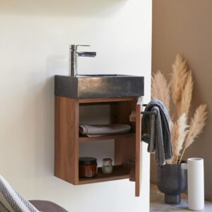 wohnli-moebel-suche-M22106158-1 Handwaschbecken aus massivem Nussbaum und schwarzem Marmor 38x52x32cm Holz Schwarz Tikamoon Möbel Badezimmermöbel Badezimmerschränke