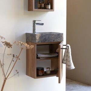 wohnli-moebel-suche-M22106160-1 Handwaschbecken aus massivem Nussbaum und grauem Marmor 38x52x32cm Holz Grau Tikamoon Möbel Badezimmermöbel Waschtische