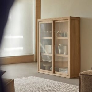 wohnli-moebel-suche-M22106174-1 Geschirrschrank aus massivem Eichenholz 110 cm 109x133x35cm Holz Beige Tikamoon Möbel Esszimmermöbel Vitrine und Vitrinenschrank