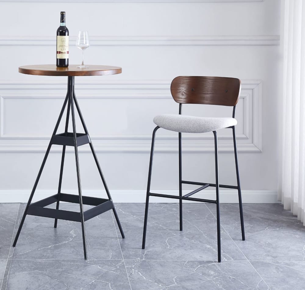 Barhocker (2er Set) aus Metall und Stoff Grau 52x94x46cm Stoff Grau Nordlys Möbel Esszimmermöbel Barhocker