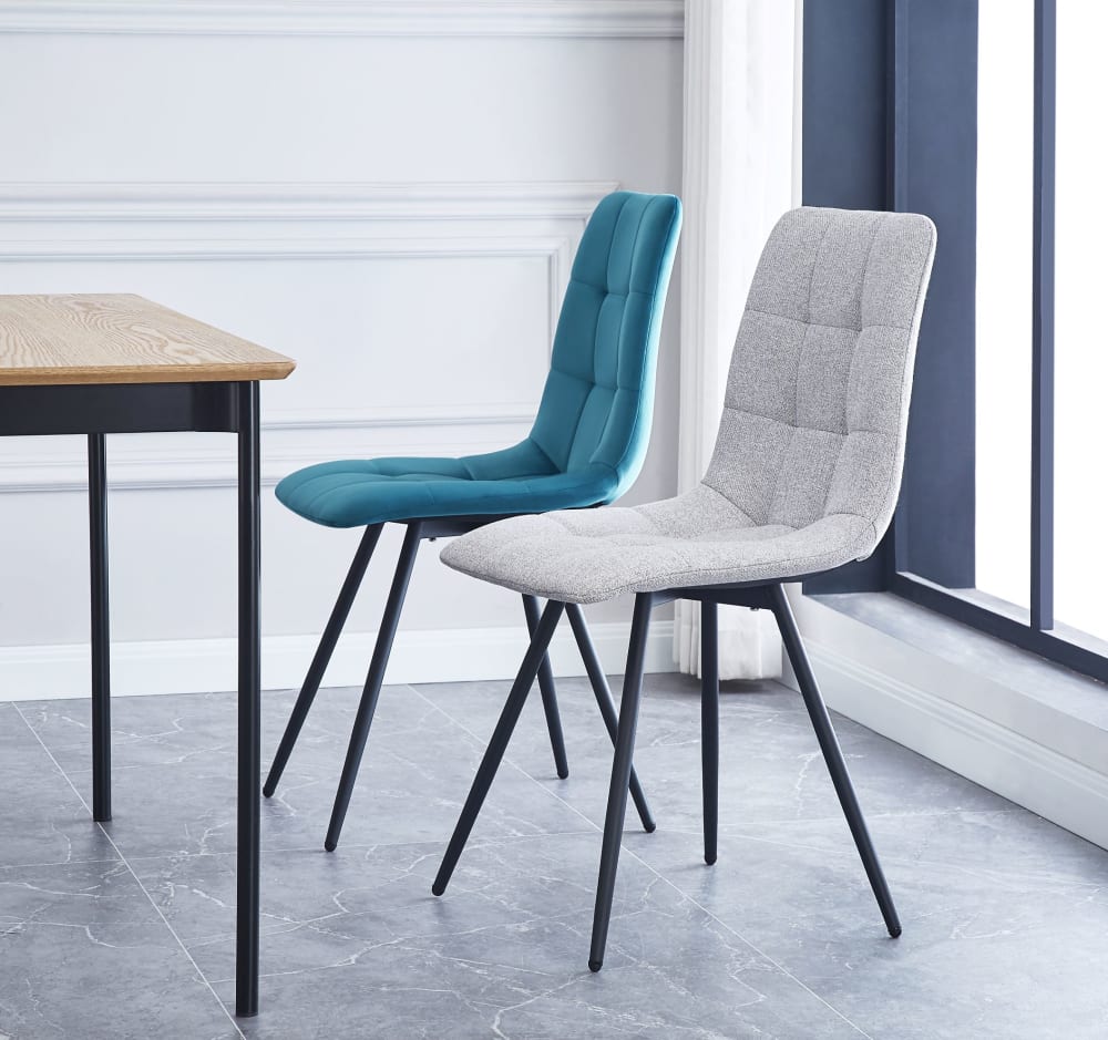 Polsterstühle (2er Set) aus Metall und Stoff Grau 55x85x45cm Stoff Grau Nordlys Möbel Esszimmermöbel Stühle