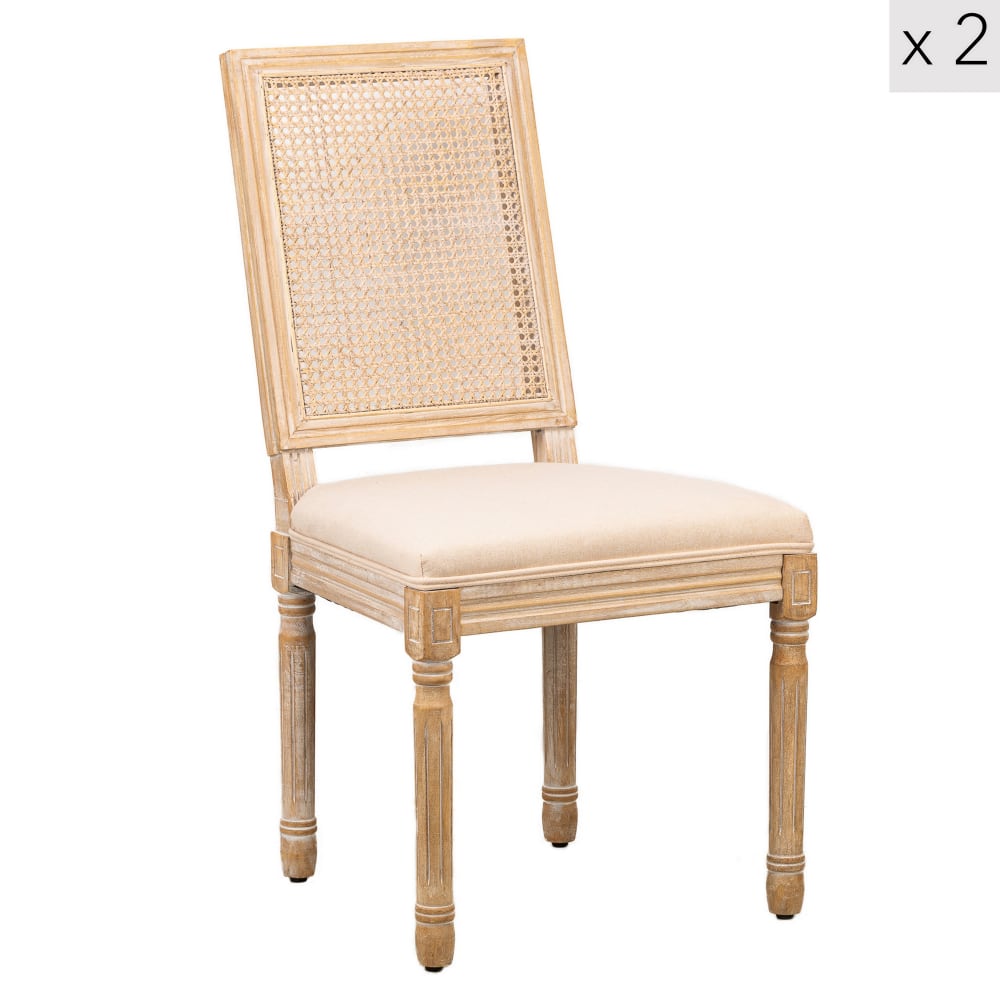 wohnli-moebel-suche-M22111056 Wohnli Möbelsuche - Esszimmerstühle (2er Set) aus Rattan und Stoff Beige