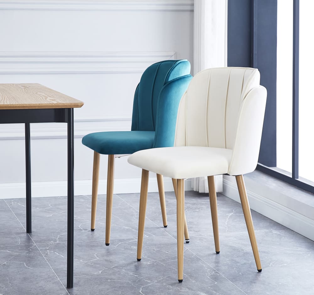 Esszimmerstühle (2er Set) aus Metall und Samt Beige 53x85x51cm Samt Beige Nordlys Möbel Esszimmermöbel Stühle