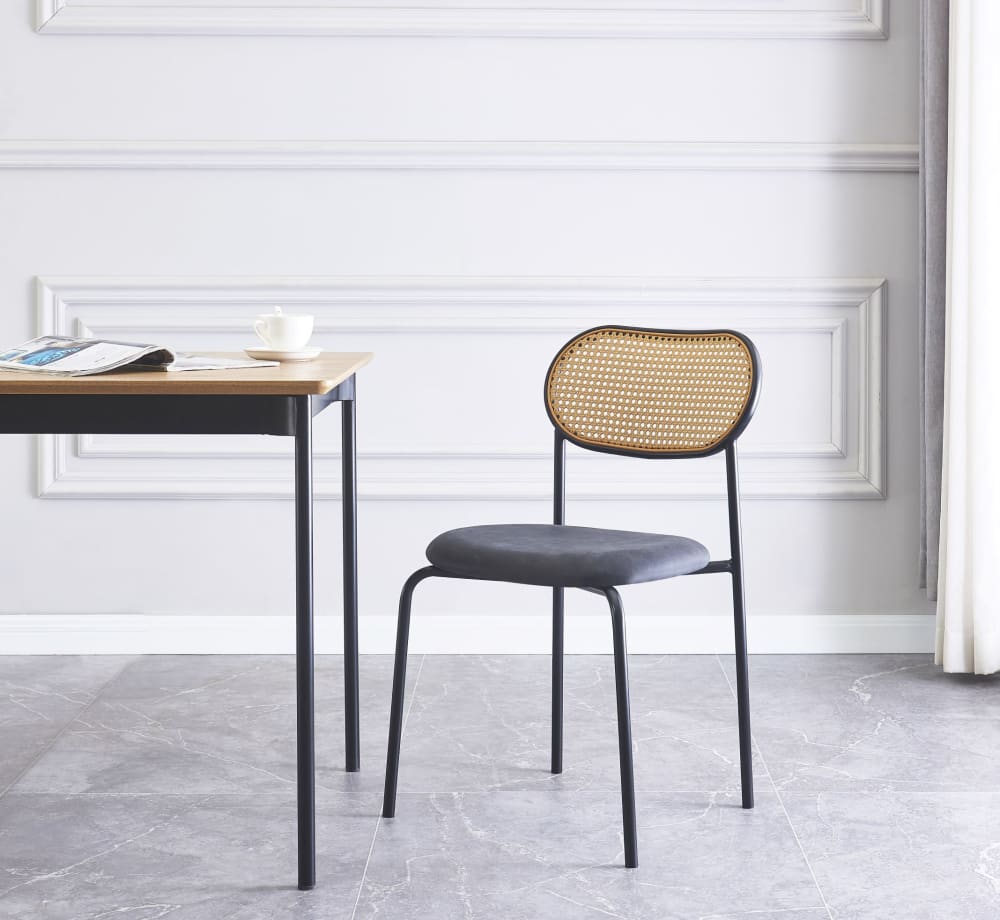 Esszimmerstühle (2er Set) aus Metall und Rattan Schwarz 50x81x49cm Rattan Schwarz Nordlys Möbel Esszimmermöbel Stühle