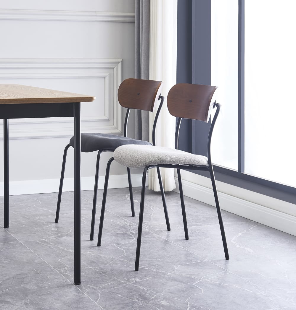 Esszimmerstühle (2er Set) aus Metall und Stoff Grau 51x79x52cm Stoff Grau Nordlys Möbel Esszimmermöbel Stühle