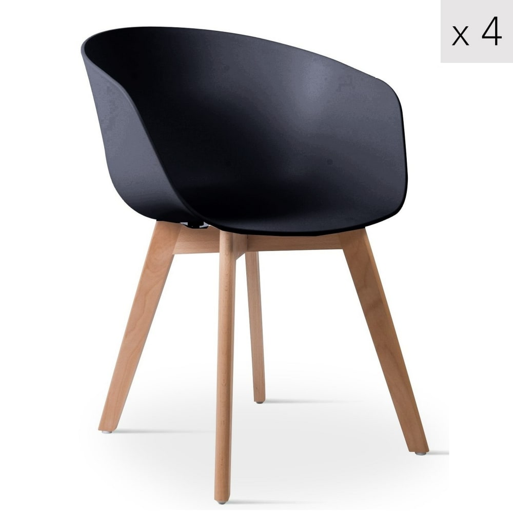 wohnli-moebel-suche-M22111078 Wohnli Möbelsuche - Esszimmerstühle (4er Set) aus Holz und Polypropylen Schwarz
