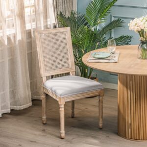 Esszimmerstühle (2er Set) aus Rattan und Stoff Grau 59x98x50cm Holz Grau Nordlys Möbel Esszimmermöbel Stühle