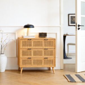 Massivholzkommode 3 Schubladen aus Rattan 35x78x75cm Rattan Braun Nordlys Möbel Schlafzimmermöbel Kommoden