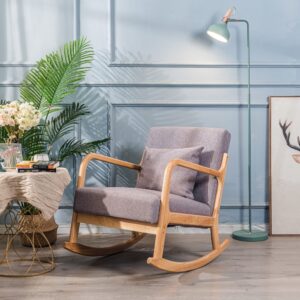 Schaukelstuhl aus Massivholz und Grau 88x80x64cm Holz Grau Nordlys Sofas und Sessel Sessel, Poufs und Fußbänke Sessel