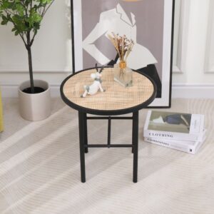 wohnli-moebel-suche-M22111118-1 Beistelltisch aus Rattan und Metall Schwarz 40x40x40cm Rattan Schwarz Nordlys Möbel Wohnzimmermöbel Beistelltische