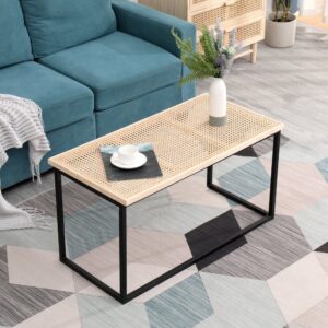 Couchtisch aus Metall und Rattan Schwarz 45x43x90cm Rattan Schwarz Nordlys Möbel Wohnzimmermöbel Couchtische