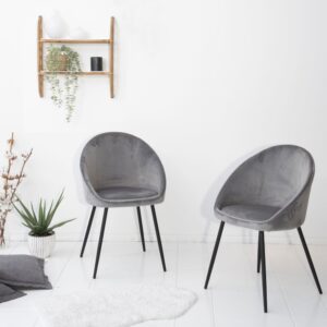 wohnli-moebel-suche-M22111552-1 2er Set Vintage-Stühle aus grauem Samt 54x81x53cm Samt Grau Happy Garden Möbel Esszimmermöbel Stühle