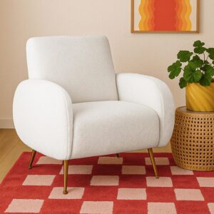 wohnli-moebel-suche-M22112131-1 Vintage-Möbel aus Schlingenstoff Weiß 94x83x93cm Stoff Weiß Oviala Sofas und Sessel Sessel, Poufs und Fußbänke Sessel