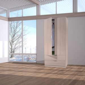 2-türiger Kleiderschrank mit Eichenholzeffekt 81x52h180 cm 82x180x52cm Holz Braun Dmora Möbel Schlafzimmermöbel Schränke