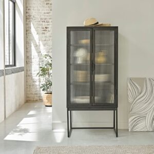 Buffet aus Metall und Wellglas 70 cm 70x150x70cm Metall Schwarz BERAH GETAH Möbel Esszimmermöbel Sideboards, Highboards & niedrige Anrichten