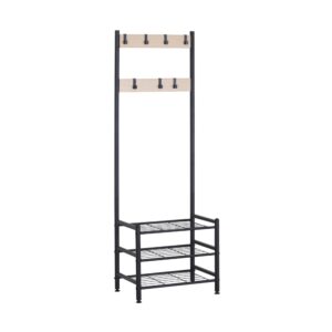 Garderobenständer mit 3 Regalen aus Spanplatte und Metall 60x175x40cm Metall Schwarz Mobili Rebecca Möbel Flurmöbel Dielenbänke
