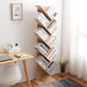 Bücherregal mit 10 Fächern aus MDF in heller eichenfarbe 45x160x22cm Spanplatte Braun Mobili Rebecca Möbel Wohnzimmermöbel Bücherregale