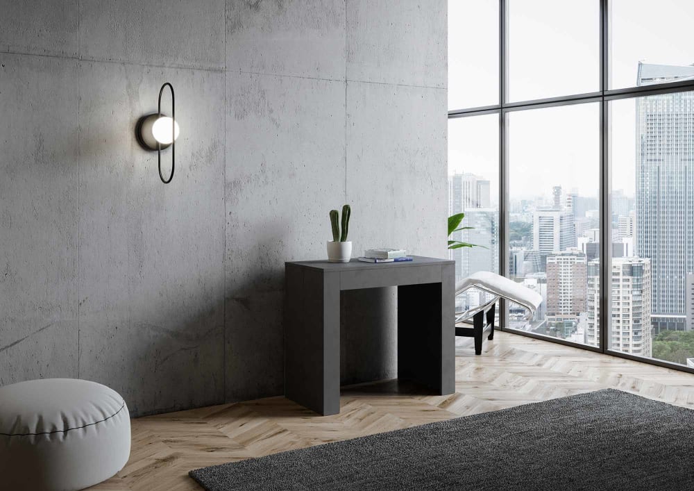 Ausziehbarer Konsolentisch 90x42/198cm in Holzoptik Grau gespachtelt 90x77x42cm Spanplatte Grau Itamoby Möbel Wohnzimmermöbel Konsolentische