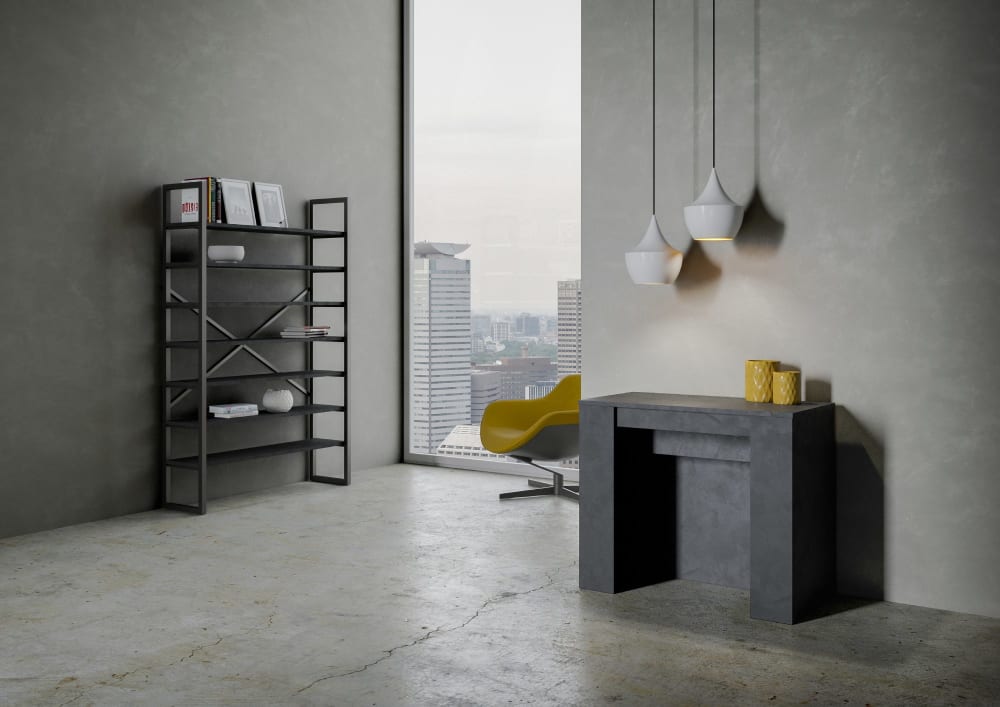 Ausziehbarer Konsolentisch 90x48/296cm in Holzoptik Grau gespachtelt 90x77x48cm Spanplatte Grau Itamoby Möbel Wohnzimmermöbel Konsolentische