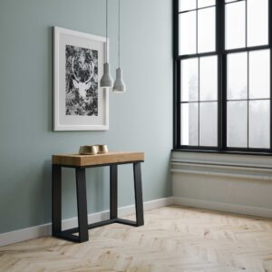 wohnli-moebel-suche-M22121472-1 Ausziehbarer Konsolentisch 90x40/288cm in Holzoptik Eiche Natur, Eisen 90x77x40cm Spanplatte Braun Itamoby Möbel Wohnzimmermöbel Konsolentische