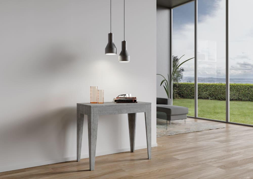 Ausziehbarer Konsolentisch 90x42/302cm in Holzoptik Zementgrau 90x77x42cm Spanplatte Grau Itamoby Möbel Wohnzimmermöbel Konsolentische