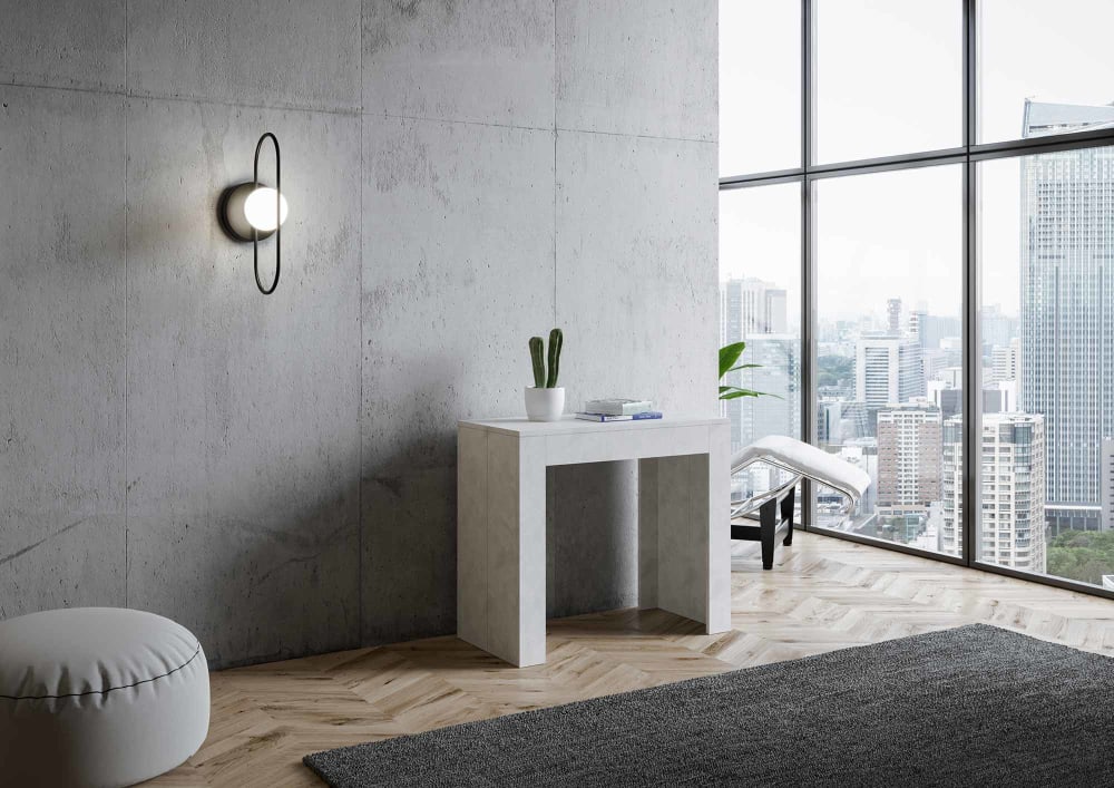 Ausziehbarer Konsolentisch 90x42/198cm in Holzoptik weiß gespachtelt 90x77x42cm Spanplatte Weiß Itamoby Möbel Wohnzimmermöbel Konsolentische