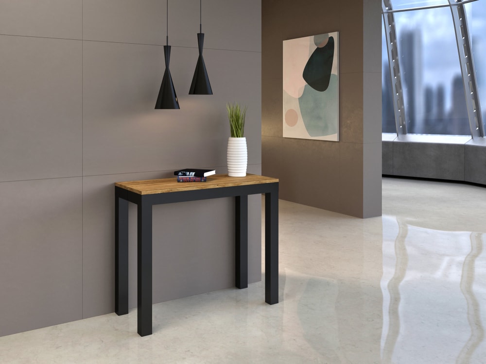 Ausziehbarer Konsolentisch 90x40/196cm in Holzoptik Eiche Natur, Eisen 90x77x40cm Spanplatte Braun Itamoby Möbel Wohnzimmermöbel Konsolentische