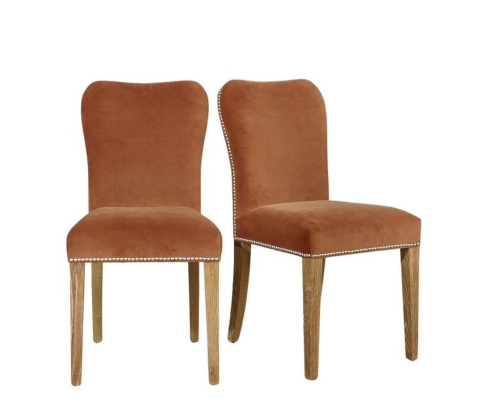 wohnli-moebel-suche-M22122772 Wohnli Möbelsuche - Set aus 2 Stühlen aus Eiche und Samt mit Nieten Caramel