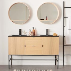 Doppelwaschtisch + Spiegel 140x92x46cm Holz Braun Mob In Möbel Badezimmermöbel Waschtische
