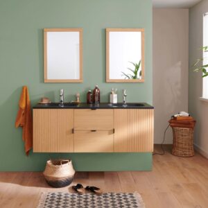 wohnli-moebel-suche-M22122972-1 Doppelwaschtisch + Spiegel 140x52x46cm Holz Braun Mob In Möbel Badezimmermöbel Waschtische