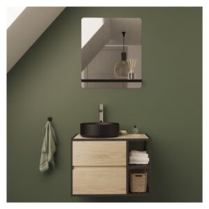 wohnli-moebel-suche-M22122978-1 Einzelwaschtisch-Unterschrank 70 cm + Waschbecken + Spiegel 50x50x70cm Spanplatte Schwarz Mob In Möbel Badezimmermöbel Waschtische
