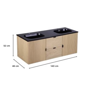 Waschtischunterschrank aus Eiche 140x50x45cm Holz Braun Mob In Möbel Badezimmermöbel
