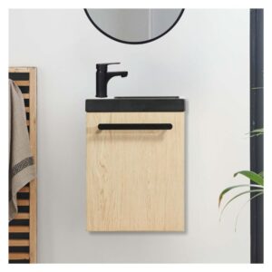 wohnli-moebel-suche-M22123003-1 Nevada Wand-Handwaschbecken-Set mit schwarzem Wasserhahn 21x53x41cm Spanplatte Braun Mob In Möbel Badezimmermöbel Waschtische