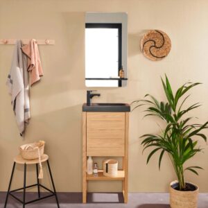 wohnli-moebel-suche-M22123005-1 Handwaschbecken- und Spiegel-Set 23x88x41cm Holz Braun Mob In Möbel Badezimmermöbel Waschtische