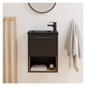 wohnli-moebel-suche-M22123046-1 Handwaschbecken + Wasserhahn-Set 21x53x40cm Holz Schwarz Mob In Möbel Badezimmermöbel Waschtische