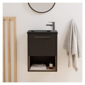 Handwaschbecken + Wasserhahn-Set 21x53x40cm Holz Schwarz Mob In Möbel Badezimmermöbel Waschtische