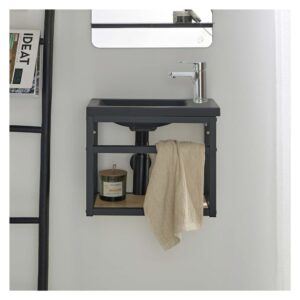 wohnli-moebel-suche-M22123069-1 Handwaschbecken + Wasserhahn-Set 22x32x40cm Spanplatte Schwarz Mob In Möbel Badezimmermöbel Waschtische