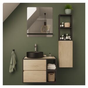 wohnli-moebel-suche-M22123079-1 Ensemble meuble simple vasque 70 cm + vasque + miroir + colonne 50x50x70cm Metall Braun Mob In Möbel Badezimmermöbel Waschtische