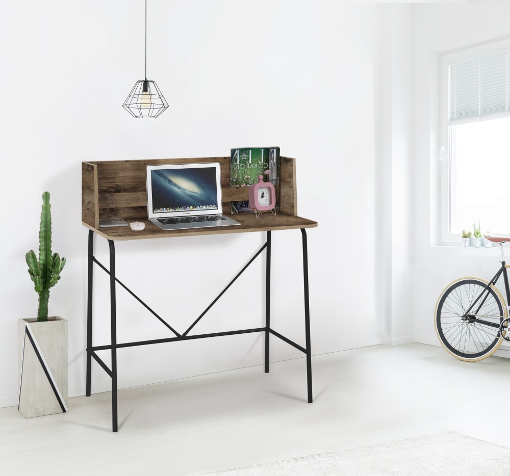 Schreibtisch aus Metall und Holz Braun 48x100x90cm Metall Braun Nordlys Möbel Büromöbel Schreibtische